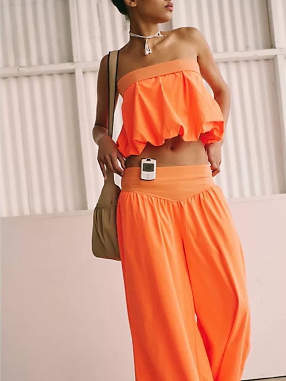 Free People Vibrant Orange Two-Piece Wide-Leg Set NWT!
